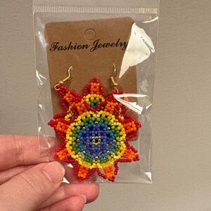 Handcrafted Colorful Beaded Sunburst Earrings